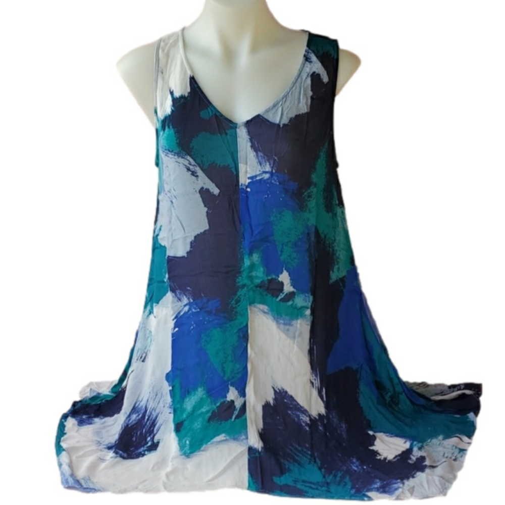 Halston green and blue sheer summer dress
